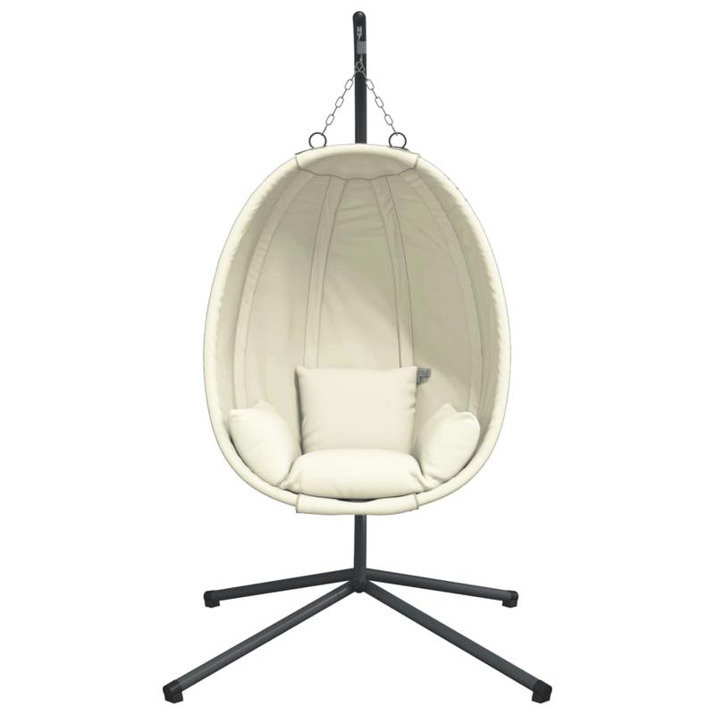 Hangstoel – Hangende Eierstoel – Cocoon Stoel – Schommelstoel – Tuinstoel – Stalen Frame – Afneembare Beige Kussens – Draagvermogen 150 kg