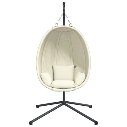 Hangstoel – Hangende Eierstoel – Cocoon Stoel – Schommelstoel – Tuinstoel – Stalen Frame – Afneembare Beige Kussens – Draagvermogen 150 kg