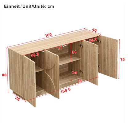 Dressoir – Opbergkast – Ladekast – Buffettafel – Sideboard – Modern Design – Veerbelaste Deur – Beige Wit – Duurzaam Niet-Houten Materiaal – Meerdere Planken – Eenvoudige Montage