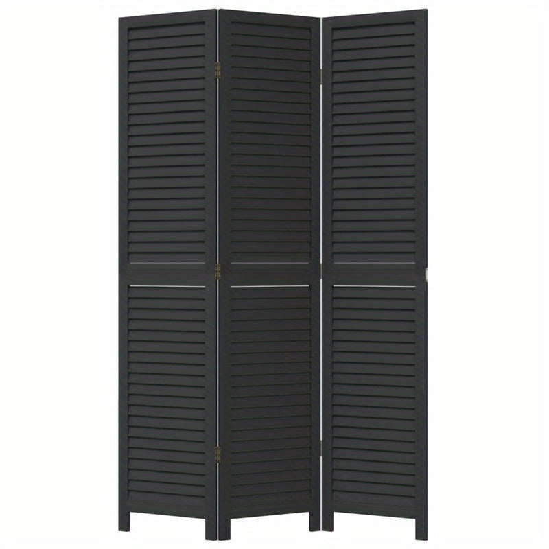 Room Divider with 3 Panels Made of Solid Black Paulownia Wood