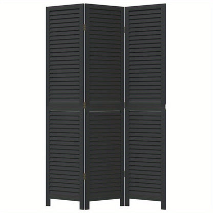 Room Divider with 3 Panels Made of Solid Black Paulownia Wood