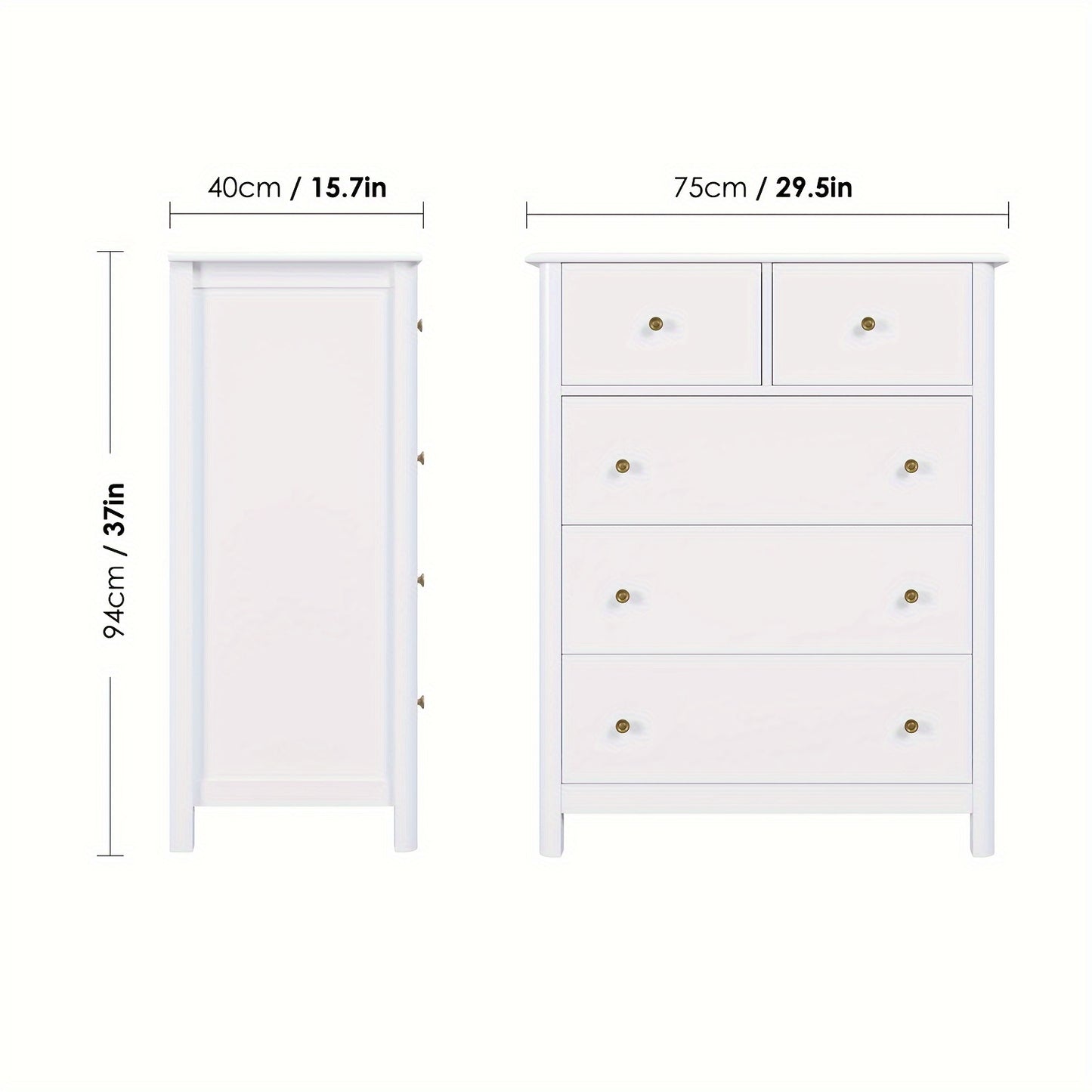 Kealive Modern White 5-Drawer Tall Dresser with Rounded Legs - Freestanding Storage Cabinet with Spacious Drawers, Easy Assembly, Glossy Painted Finish, Space-Saving Design for Bedroom, Living Room, Hallway - Sturdy Modern Fu