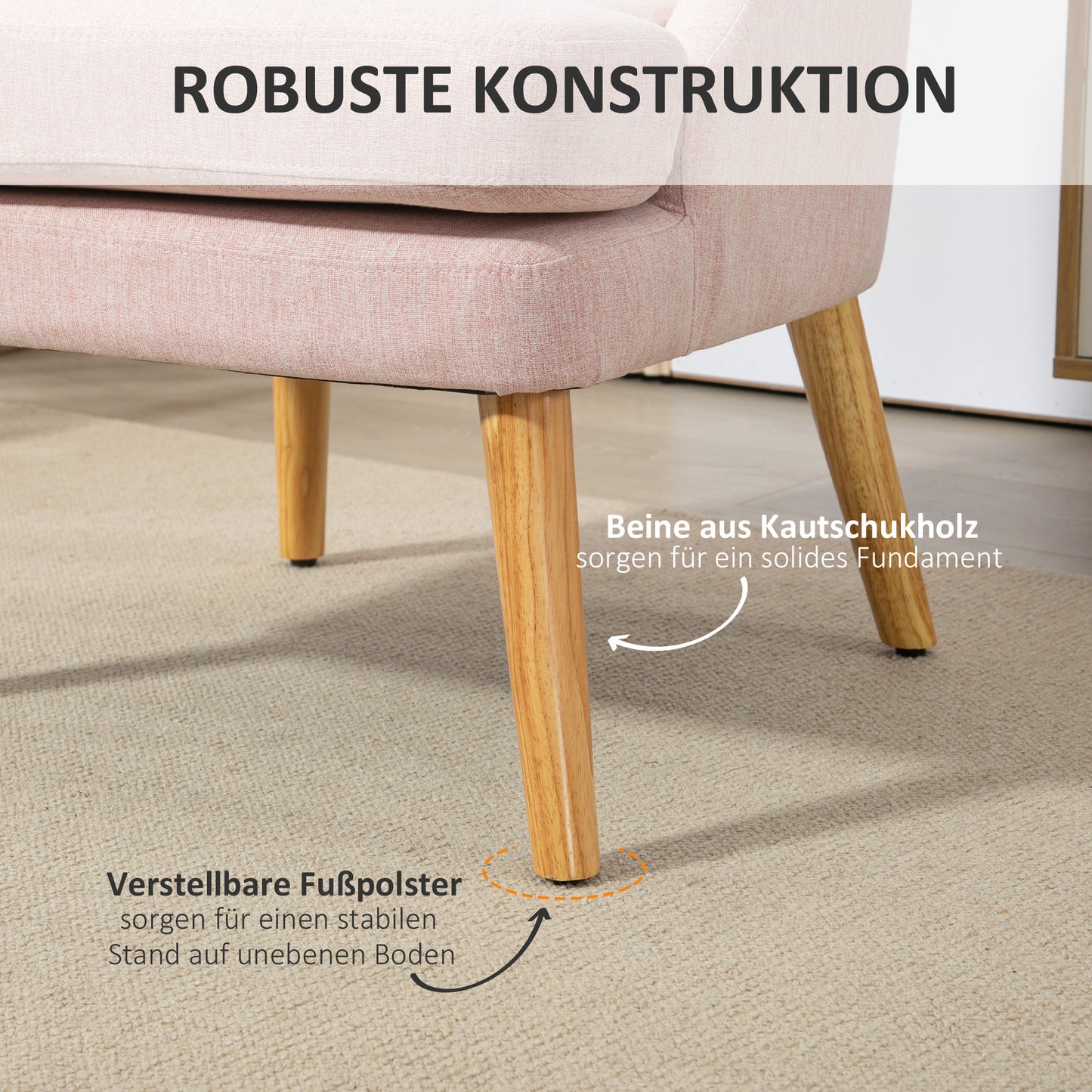 Scandinavische Accentstoel – Fauteuil – Zitzak – Designstoel – Velvet Stoel – Zachte Velvet Bekleding – Stevig Hevea Houten Frame – Beige – 63x69x79,5 cm