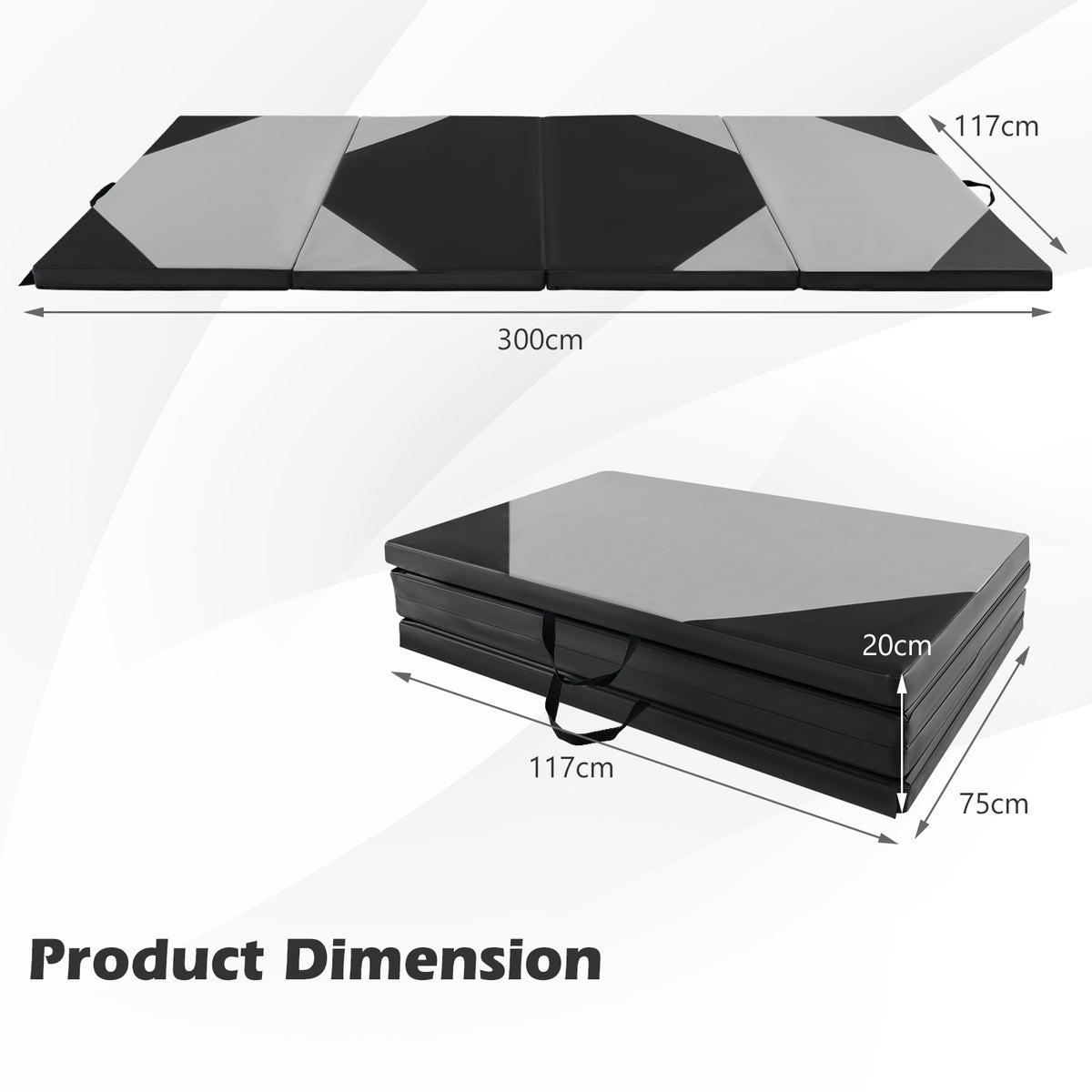 1 Folding Exercise Mat | 10' x 4' x 5.08cm 4-Panel Gym Mat with Hook & Loop Fasteners & Carrying Handles for Gymnastics, Yoga, MMA, Core Workouts | Grey, Brand: ERGOMASTER