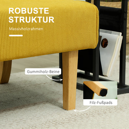 2-zits bank – tweezitsbank – loveseat – zitbank – bankje – gele corduroy bekleding – dikke vulling – massief houten poten