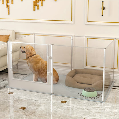 Dog Transparent Fence: Indoor Pet Playpen, Farrowing Fence, Acrylic + Aluminum Alloy, With Waterproof Birthing Pad, Waterproof, Height 80 Cm, Suitable For Puppies, Rabbits, Guinea Pigs
