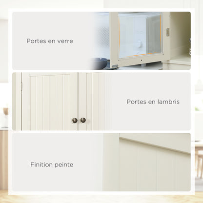 Keukenkast – Buffetkast – Dressoir – Opbergkast – Kast Met Lade – 4 Deuren Inclusief 2 Glazen Deuren – Hoogte 182,5 cm – MDF Beige