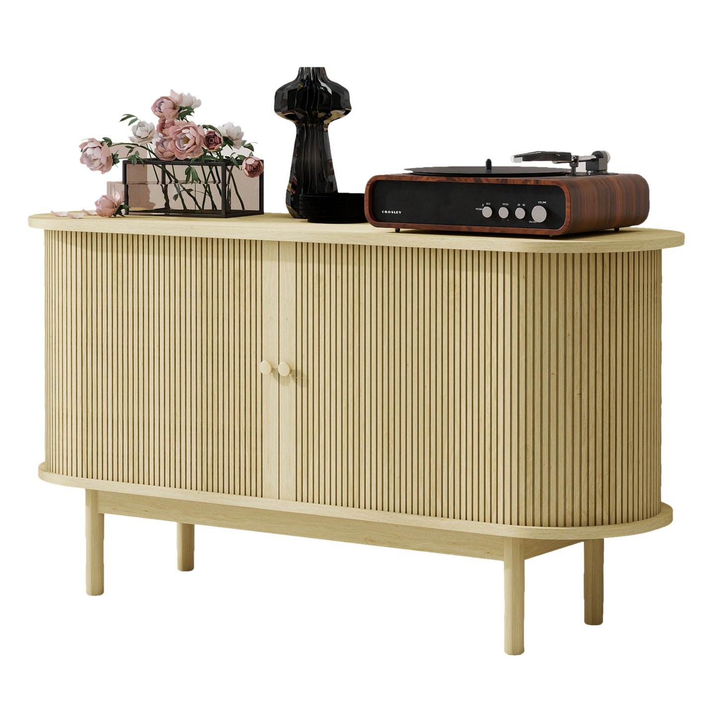 Dressoir – Sideboard – Opbergkast – Ladekast – Kast – Natuurlijk Hout – Verstelbare Planken – Pinehouten Poten – 138 cm Breed