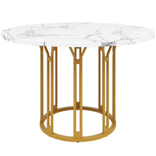 Ronde Eettafel – Ronde Tafel – Keukentafel – Ontbijttafel – Dinertafel – Metalen Onderstel – Marmerpatroon Goud