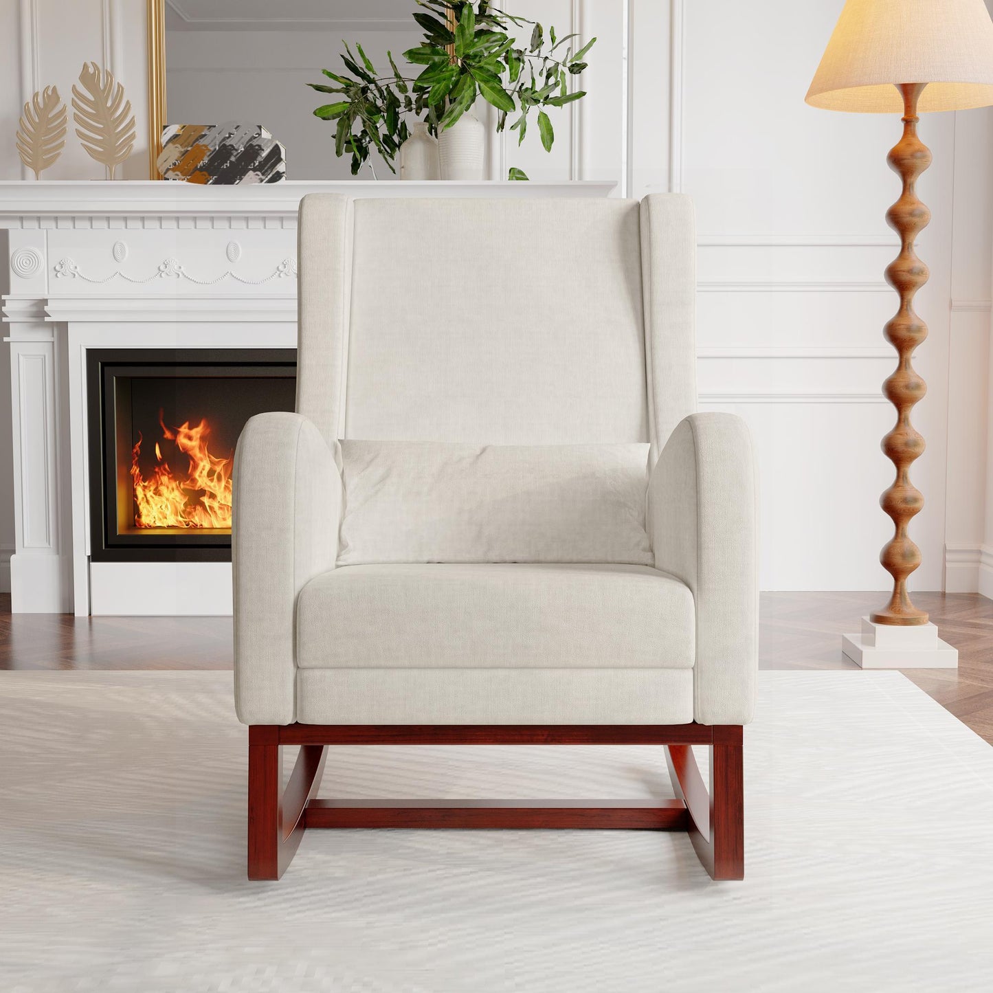 Rocking Chair with Stool, Lounge Chair with High Backrest, Chair with Footrest, Side Pockets And Solid Wood Base, Reading Chair, Relaxation Chair Suitable for Living Room, Bedroom And Balcony.