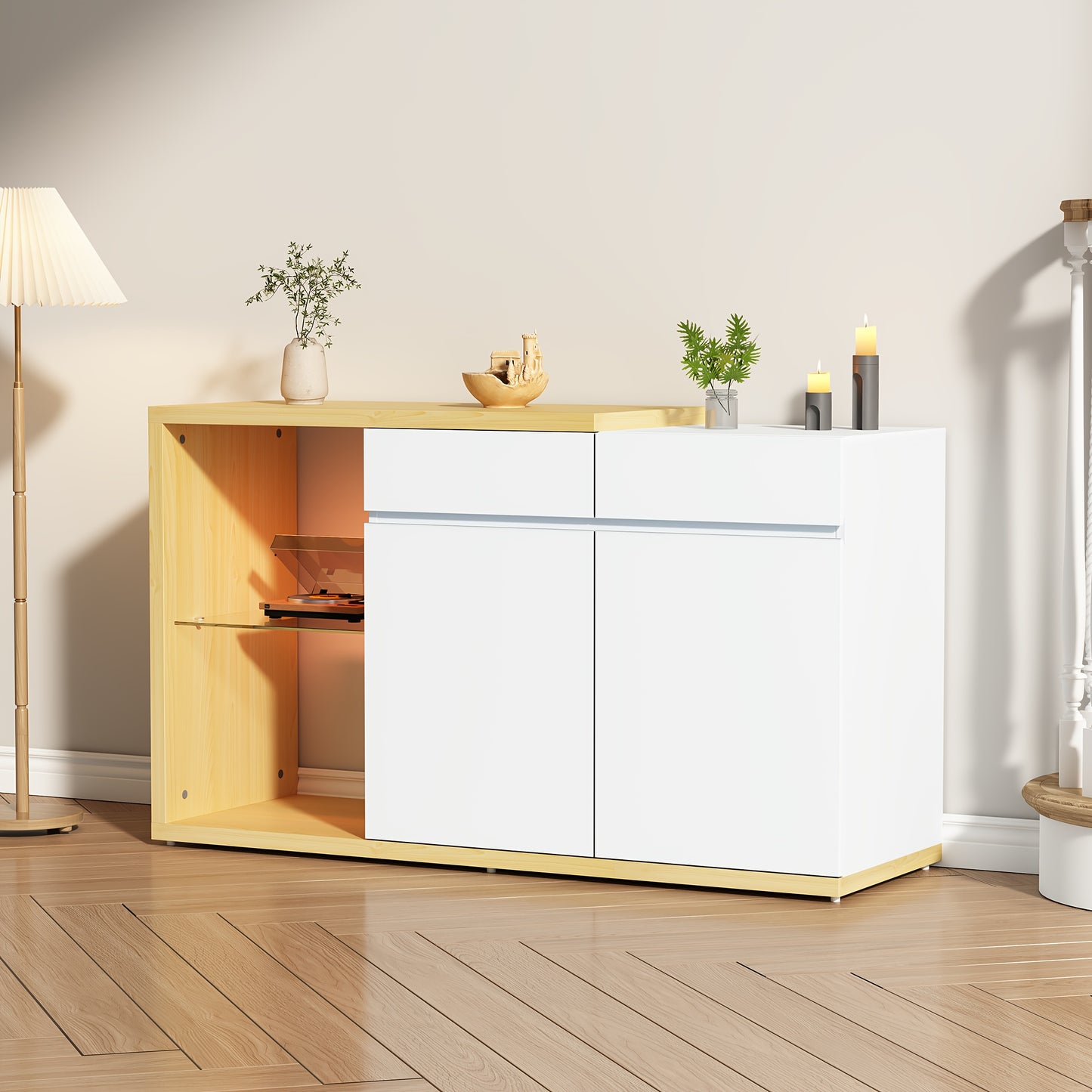 Dressoir – Sideboard – Opbergkast – Ladekast – Woonkamerkast – Wit – Multifunctioneel – 120 cm Breed – Hout en Spaanplaat – 2 Deuren en 2 Lades