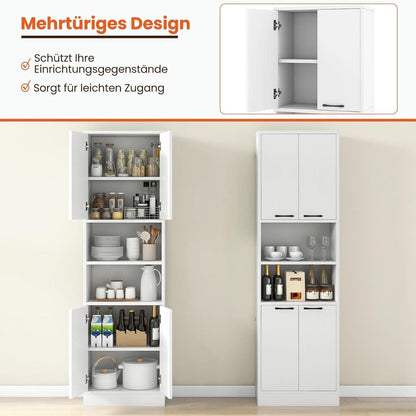 Opbergkast – Hoge Kast – Keukenkast – Dichte Deuren Kast – Open Planken Kast – 190 cm Hoog – Anti-Kantelbeveiliging & Stevig MDF Materiaal – Wit Naturel
