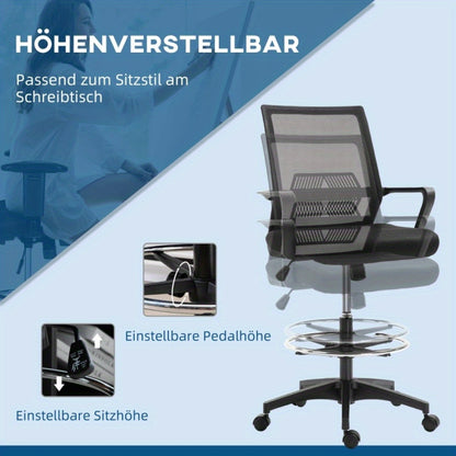 Bureaustoel – Office Chair – Draaistoel – Computerstoel – Bureaustoel – Ergonomisch – Verstelbare Voetensteun & Lendensteun – Mesh Rugleuning & Schommelfunctie – Zwart