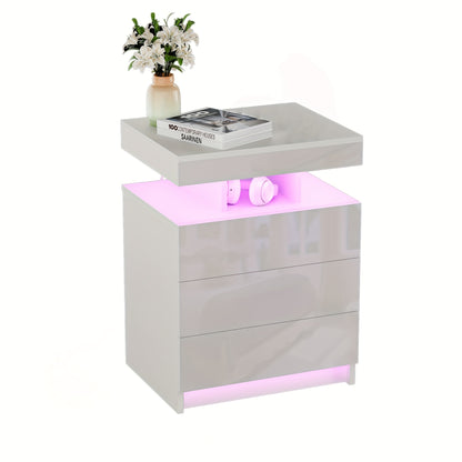Nachtkastje – Bijzettafel – Opbergkast – Ladekast – Slaapkamerkast – Massief Hout – 3 Lades Met Zachte Rails – Compact Wit Design
