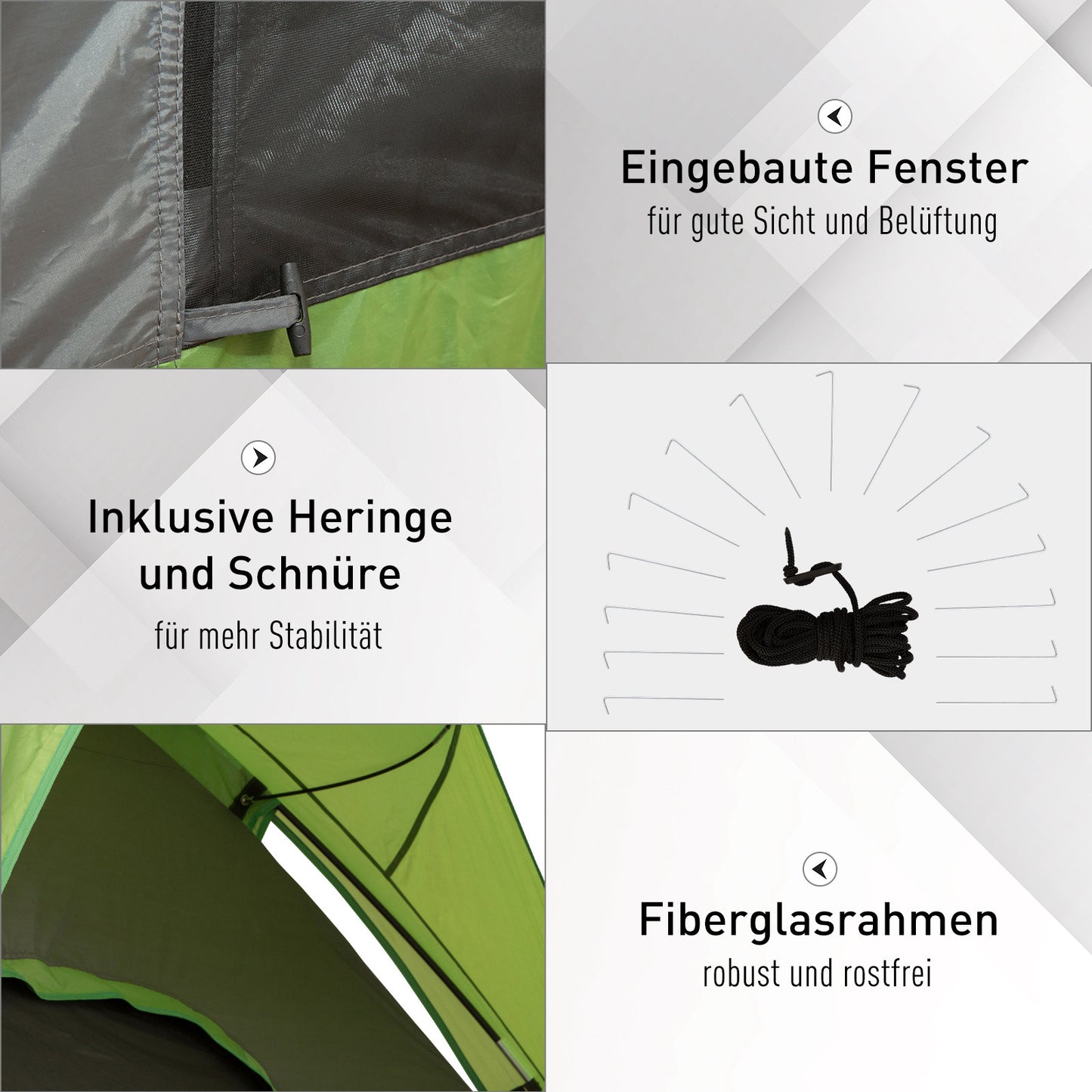Groene Tent – Kampeertent – Reistent – Autotent – Buitentent – 4-5 Persoons – Stevig Polyester & Lichtgewicht Glasvezel Frame – Ruime Stahoogte 230 cm