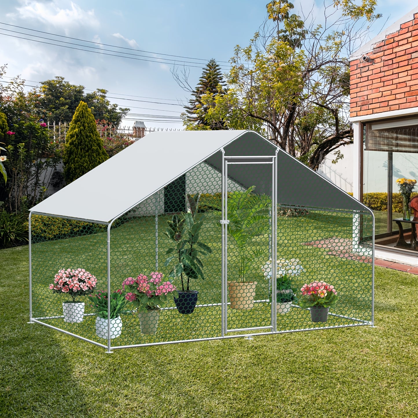 3x4x2 Meter Chicken Coop, Poultry And Livestock Enclosure, with Safety Lock, Made Of Metal, Suitable for Chickens, Rabbits And Other Small Animals.