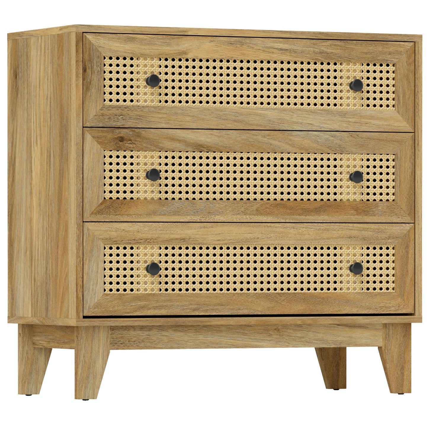 Ladekast – Ladenkast – Dressoir – Opbergkast – Kastje – Hout met Rotan Fronten – 80x35x76 cm – Ruime Opbergruimte