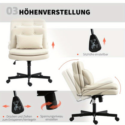 Bureaustoel – Office Chair – Bureaustoel Zonder Armleuningen – Draaistoel – Bureaustoelen Met Wieltjes – Lichtbruin – Verstelbare Zithoogte – Extra Kussen Voor Comfort