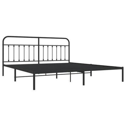 Modern Black Metal Bed Frame with Headboard, 193x203cm, Powder-Coated Steel for Strength & Stability, Minimalist Design for Contemporary Bedrooms