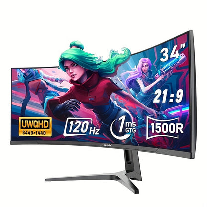 34-inch Curved Monitor – Ultrawide Scherm – Gaming Monitor – PC Monitor – UWQHD Display – 3440x1440 Resolutie – 120Hz Verversingssnelheid – 165Hz Reactietijd
