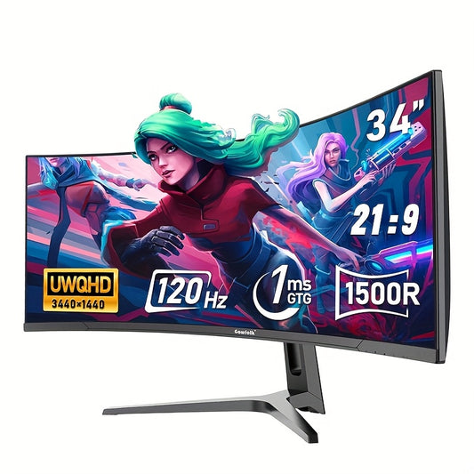 34-inch Curved Monitor – Ultrawide Scherm – Gaming Monitor – PC Monitor – UWQHD Display – 3440x1440 Resolutie – 120Hz Verversingssnelheid – 165Hz Reactietijd