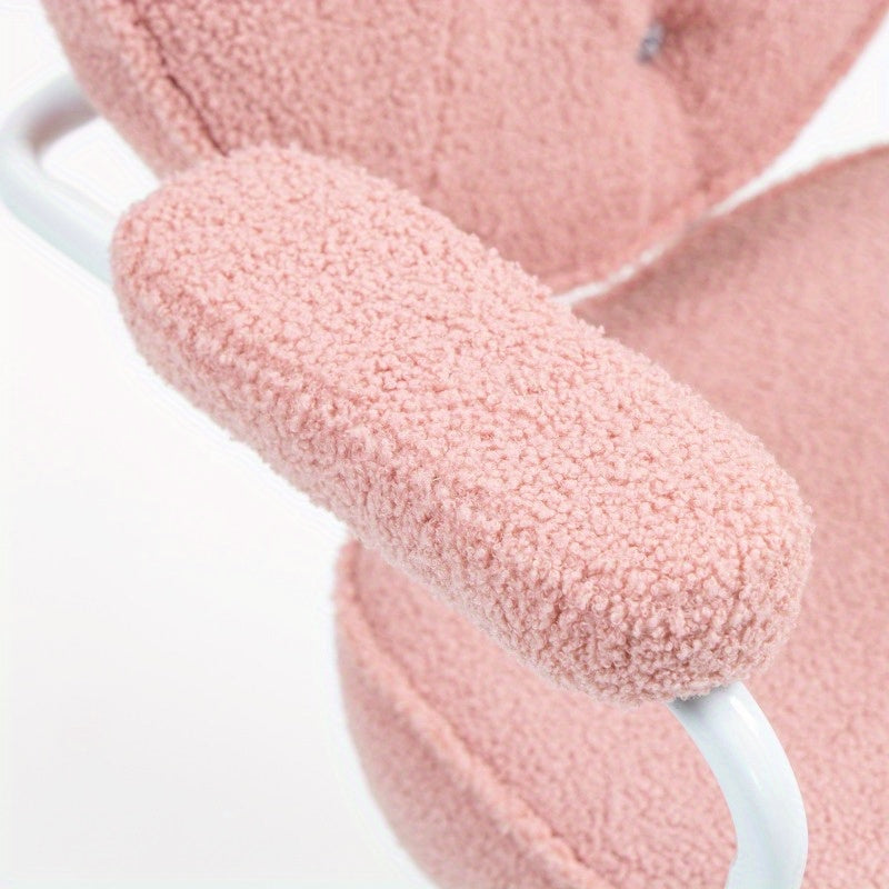 Bureaustoel – Bureaustoel Ergonomisch – Werkstoel – Computerstoel – Kantoorstoel – Verstelbare Hoogte – Teddy Fleece Bekleding Roze