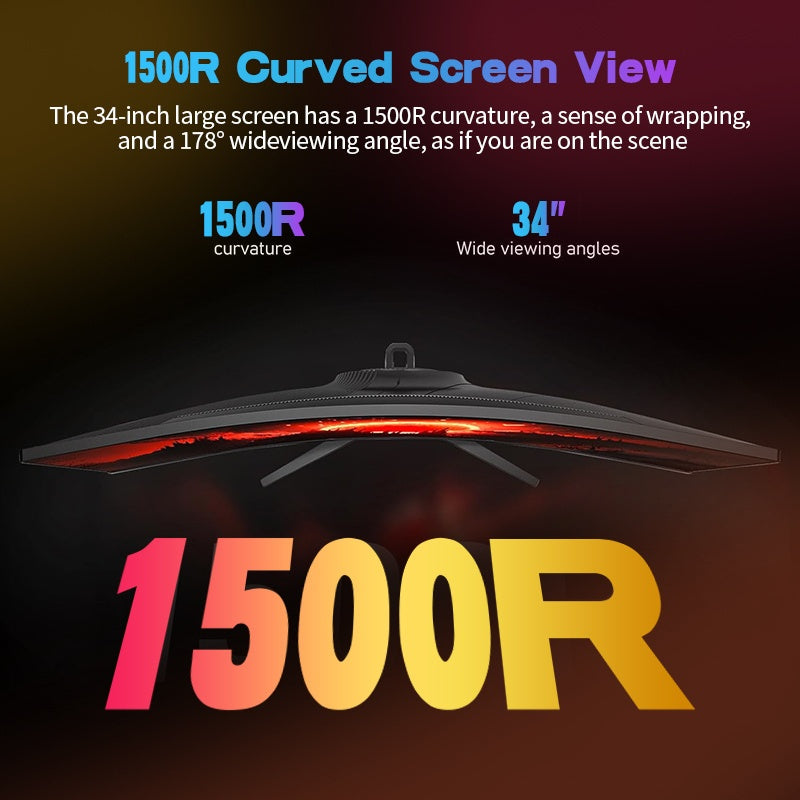 34-inch Curved Monitor – Ultrawide Scherm – Gaming Monitor – PC Monitor – UWQHD Display – 3440x1440 Resolutie – 120Hz Verversingssnelheid – 165Hz Reactietijd