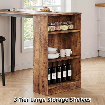 2pcs or 3pcs Drop Leaf Dining Table Set with Upholstered Chairs & 3-Tier Storage Shelves - Space-Saving Counter Height Folding Design, Rustic Farmhouse Style