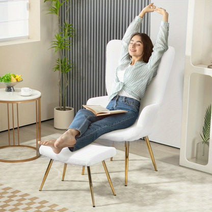 Fauteuil – Loungefauteuil – Relaxstoel – Zetel – Armstoel – Sherpa Bekleding – Hoog Rugleuning Met Voetenbank – Stalen Poten – Compact Design – Comfortabel & Duurzaam