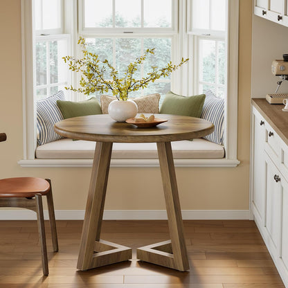Ronde Eettafel – Kleine Tafel – Keukentafel – Ontbijttafel – Tafeltje – MDF Houtnerf – 80 cm Diameter – Geschikt Voor 2-4 Personen – Verstelbare Voetjes – Bruin