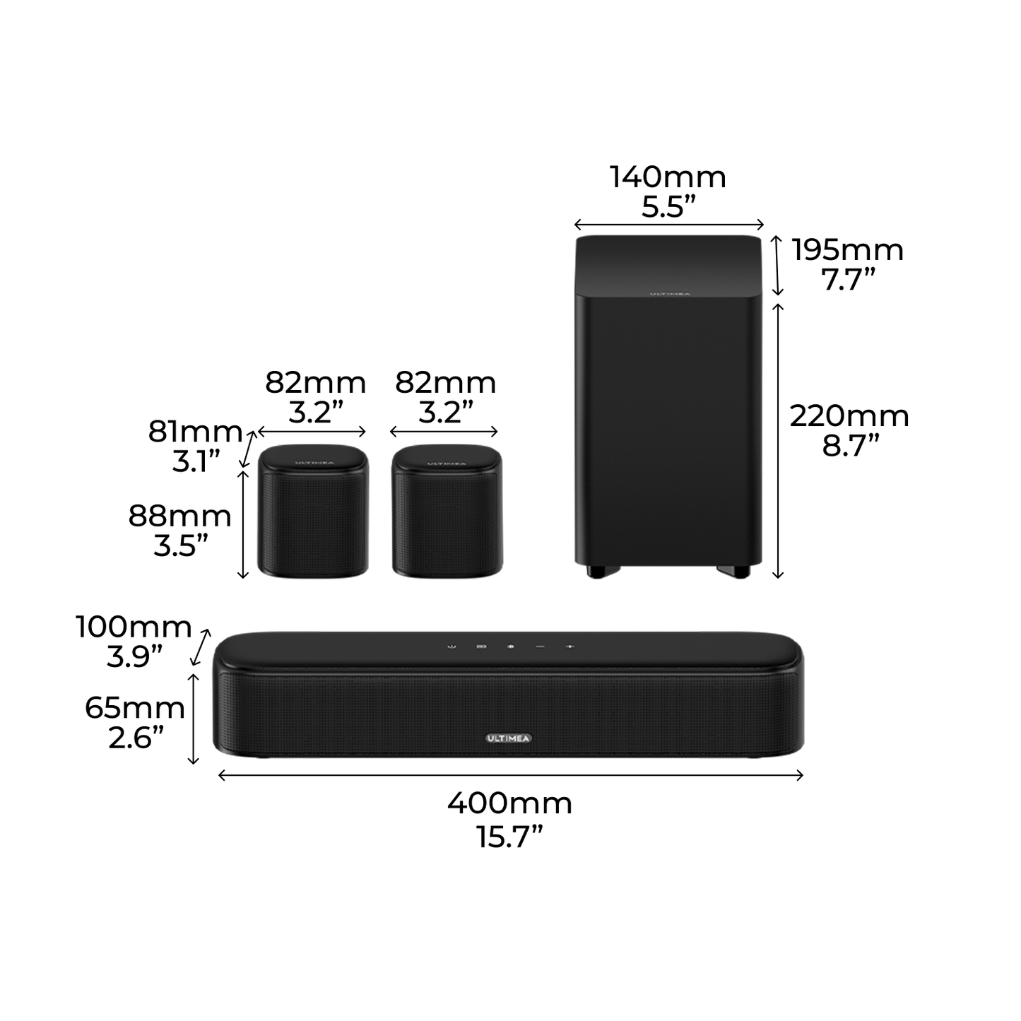 Soundbar – Home Cinema Geluidssysteem – Surround Speakers – Subwoofer – Draadloos – 5.1-Kanaals – 250W Piekvermogen – App Bedienbaar