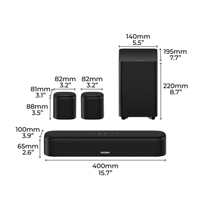 Soundbar – Home Cinema Geluidssysteem – Surround Speakers – Subwoofer – Draadloos – 5.1-Kanaals – 250W Piekvermogen – App Bedienbaar