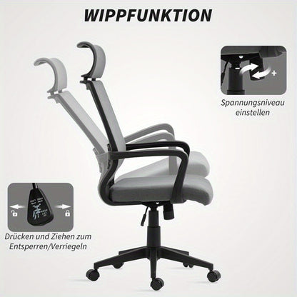 Ergonomic Office Chair with Adjustable Height, Lumbar Support & 360° Swivel - Heavy-Duty Five-Wheel Base, Manual Lever Mechanism, Height-Adjustable Armrests - Heavy-Duty for Home Office, Gaming, or Professional Desk - Easy-C