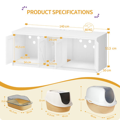 Kattenhuis – Kattenmeubel – Kattenkast – Kattenbakmeubel – Verstopte kattenbak – 140 cm Groot – Met USB Poorten en Stopcontacten – Wit