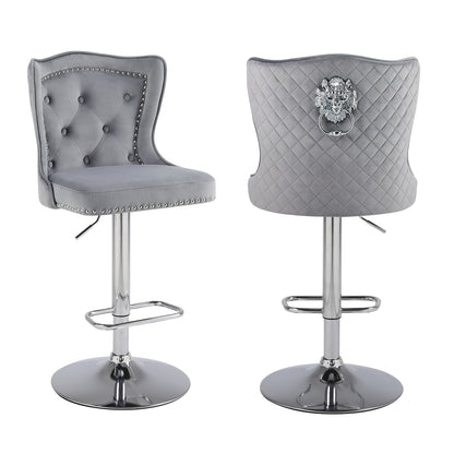 Barstoel – Barkruk – Barstoel Kruk – Barstoelen – Barkrukken – Set Van 2 – Verstelbare Hoogte – Zwarte Velvet Bekleding – Ergonomische Hoge Rugleuning – Met Draaifunctie – Metaal Frame – Max. 136 kg Belastbaar