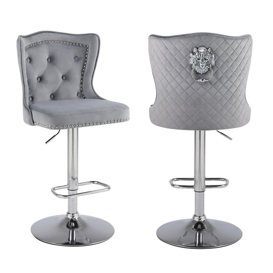 Barstoel – Barkruk – Barstoel Kruk – Barstoelen – Barkrukken – Set Van 2 – Verstelbare Hoogte – Zwarte Velvet Bekleding – Ergonomische Hoge Rugleuning – Met Draaifunctie – Metaal Frame – Max. 136 kg Belastbaar