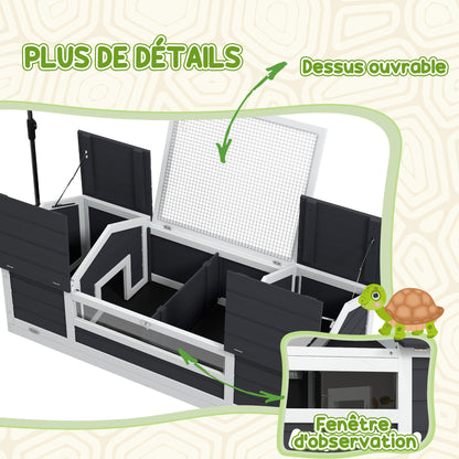 Schildpaddenhuis – Schildpaddenverblijf – Reptielenhuis – Landschildpaddenhok – Terrarium – Hout – Waterdicht Ontwerp – Verstelbare Lampenhouder – Open Dak – Verwijderbaar Tussenschot – Transparant Venster – 120x56,5x43 cm