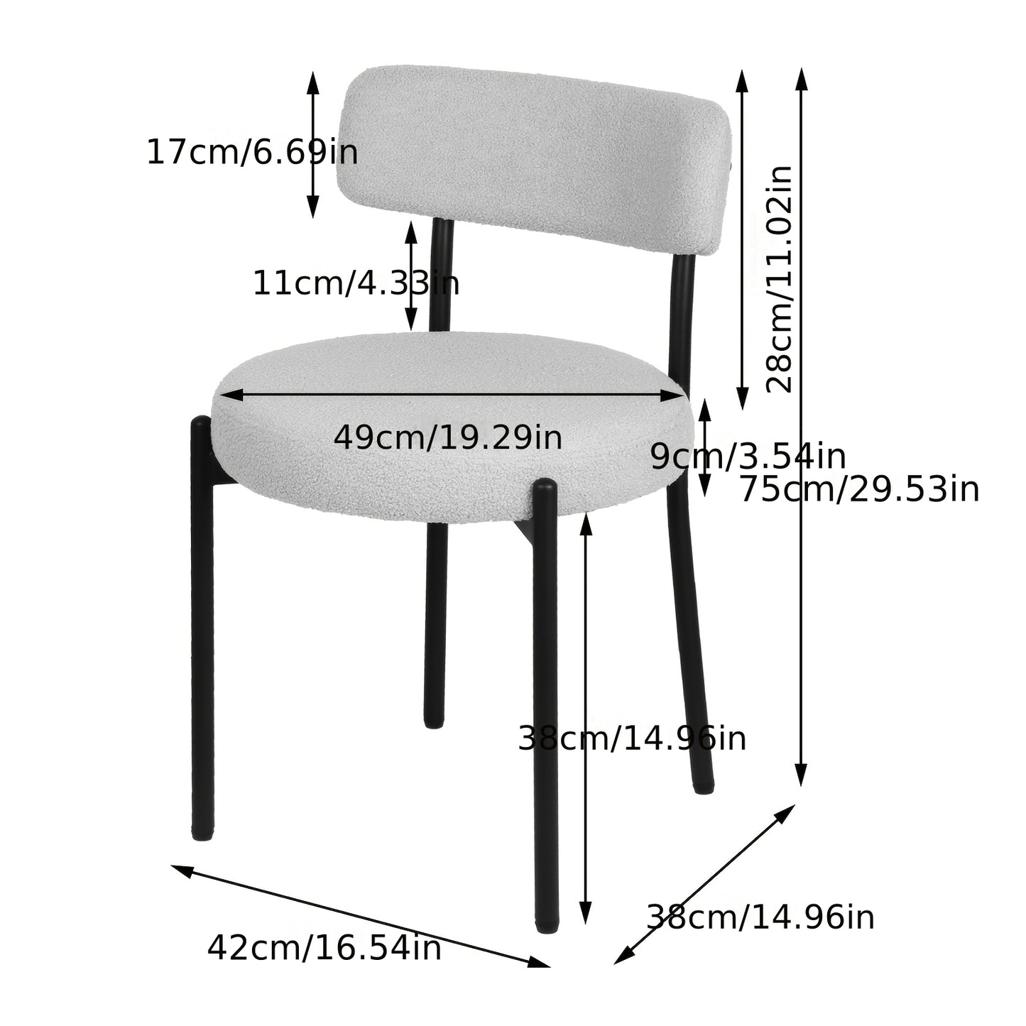 Eetkamerstoelen – Stoelen – Kuipstoelen – Keukenstoelen – Eettafelstoelen – Bouclé Stof – Zwart Metalen Onderstel – Open Rug Design – Set Van 4 – Grijs