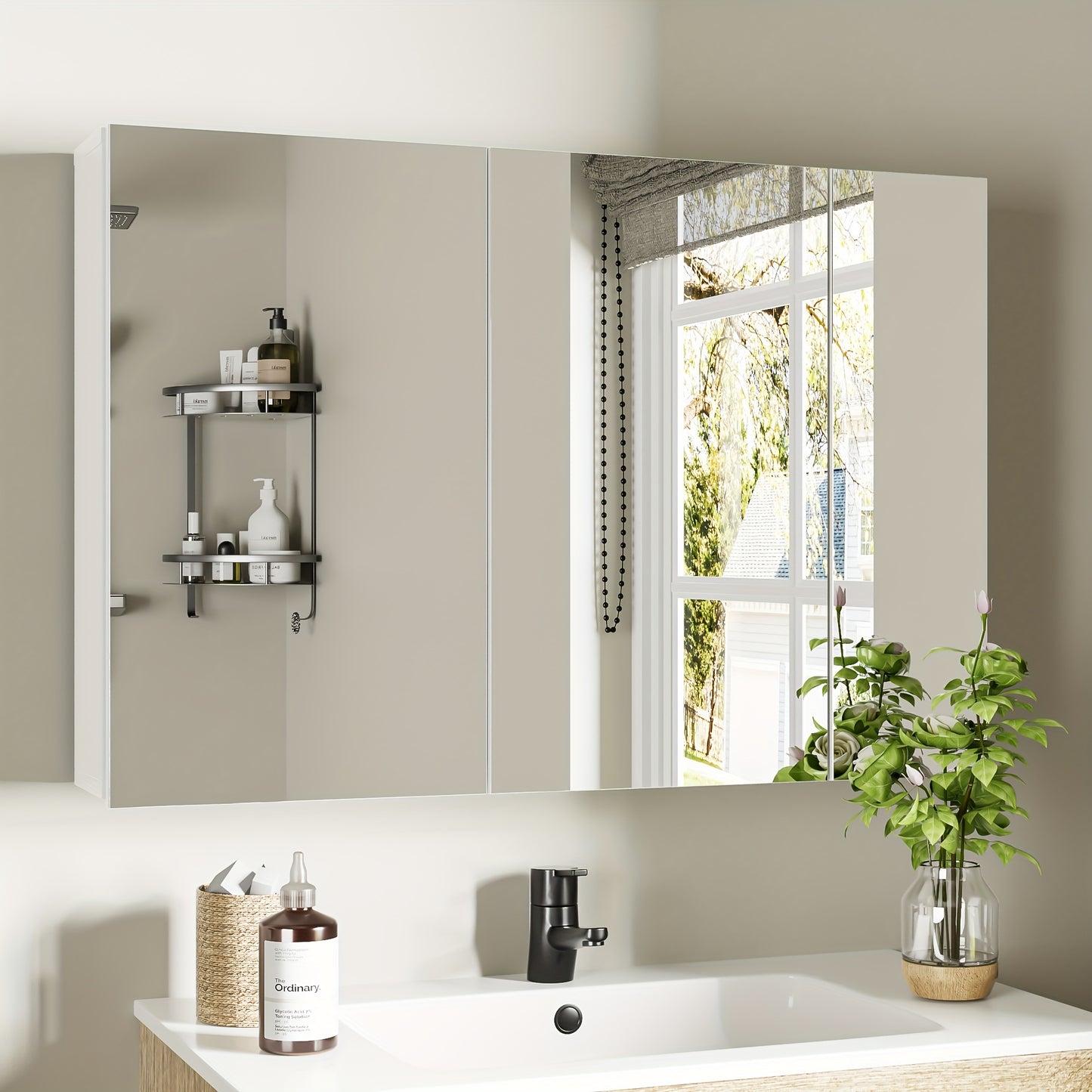 Badkamerspiegel – Spiegelkast – Wandkast – Opbergkast – Badkamerkast – Waterbestendig Hout – Dubbele Deuren Met Spiegel