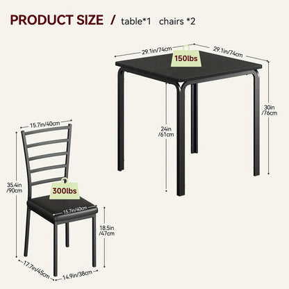 Eettafel Set – Eettafelset – Eethoek – Keukentafel Set – Zitgroep – Industrieel Design – Compact Formaat – MDF Tafelblad – Metalen Frame – 2 Stoelen – Zwart