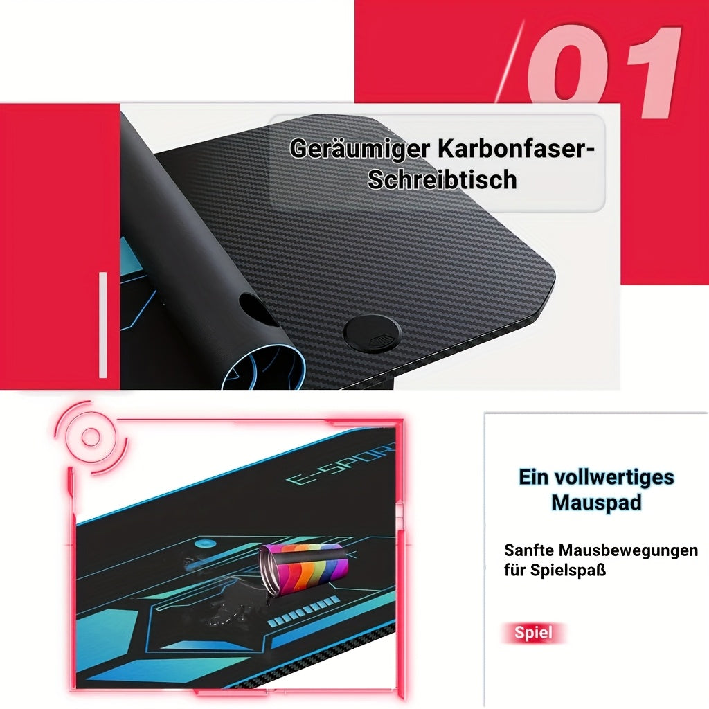 Gaming Bureau – Game Tafel – PC Bureau – Computertafel – Gamer Desk – Ergonomisch Ontwerp – Carbon Fiber Muismat 160 x 75 x 75 cm