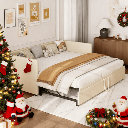 Slaapbank – Bedbank – Logeerbank – Bankbed – Opklapbed – Uitschuifbaar 180x200 cm – Fluwelen Bekleding – Stevige Houten Lattenbodem