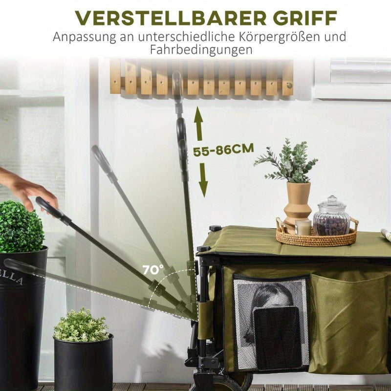 Bolderkar – Bolderwagen – Trekkar – Opvouwbare Transportkar – Strandkar – Opvouwbaar – Afneembare Kap – Verstelbare Handgreep – Kantelbaar Laadvlak – Stevig Stalen Frame – Grote All-Terrain Wielen – Groen 106,7x54,9x93 cm