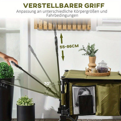 Bolderkar – Bolderwagen – Trekkar – Opvouwbare Transportkar – Strandkar – Opvouwbaar – Afneembare Kap – Verstelbare Handgreep – Kantelbaar Laadvlak – Stevig Stalen Frame – Grote All-Terrain Wielen – Groen 106,7x54,9x93 cm