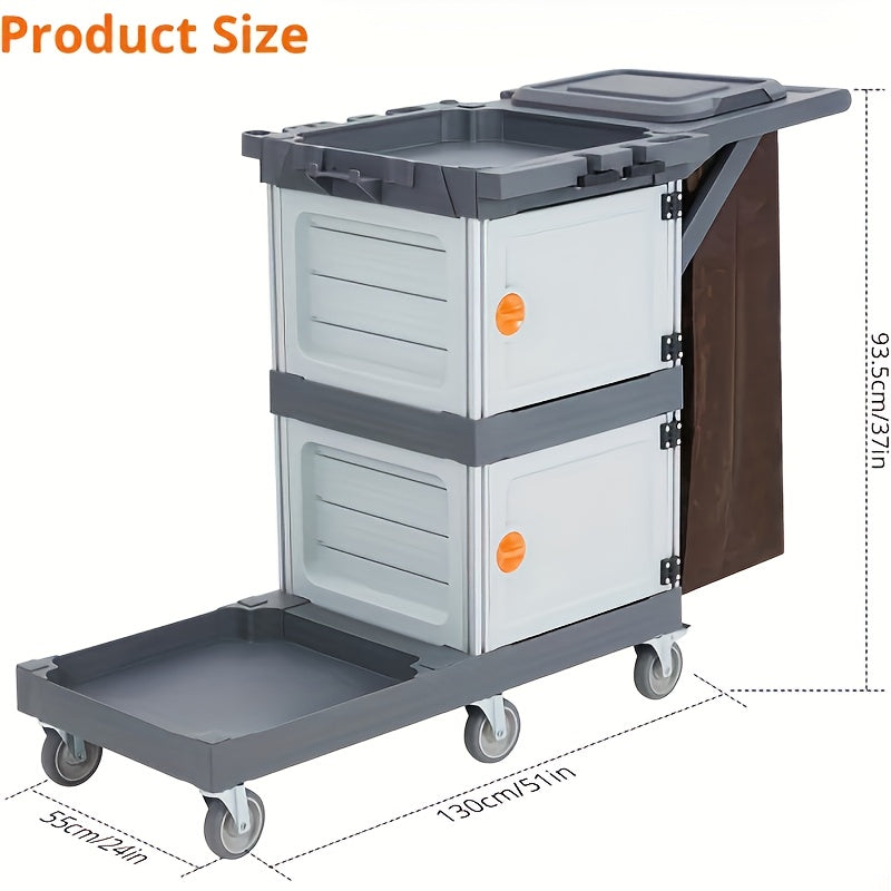 Schoonmaakwagen – Schoonmaakkar – Huishoudwagen – Reinigingswagen – Schoonmaak trolley – Grijs – Twee Afsluitbare Kasten – Stevige Wielen Met Beschermhoes