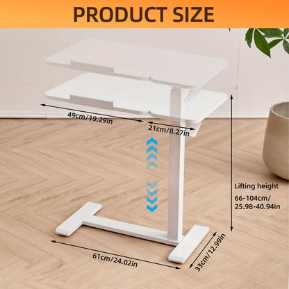 Verstelbare Bijzettafel – Laptoptafel – Sofa Tafeltje – Nachtkastje – Balkon Tafel – Kantelbaar Tafelblad – Verstelbare Hoogte 66-104 cm – Wit