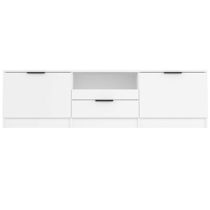Houten Tv-Meubel – Tv-Meubelkast – Tv-Stand – Mediamöbel – Tv-Meubel Wit – Massief Hout – 140x35x40 cm – Praktische Opbergruimte