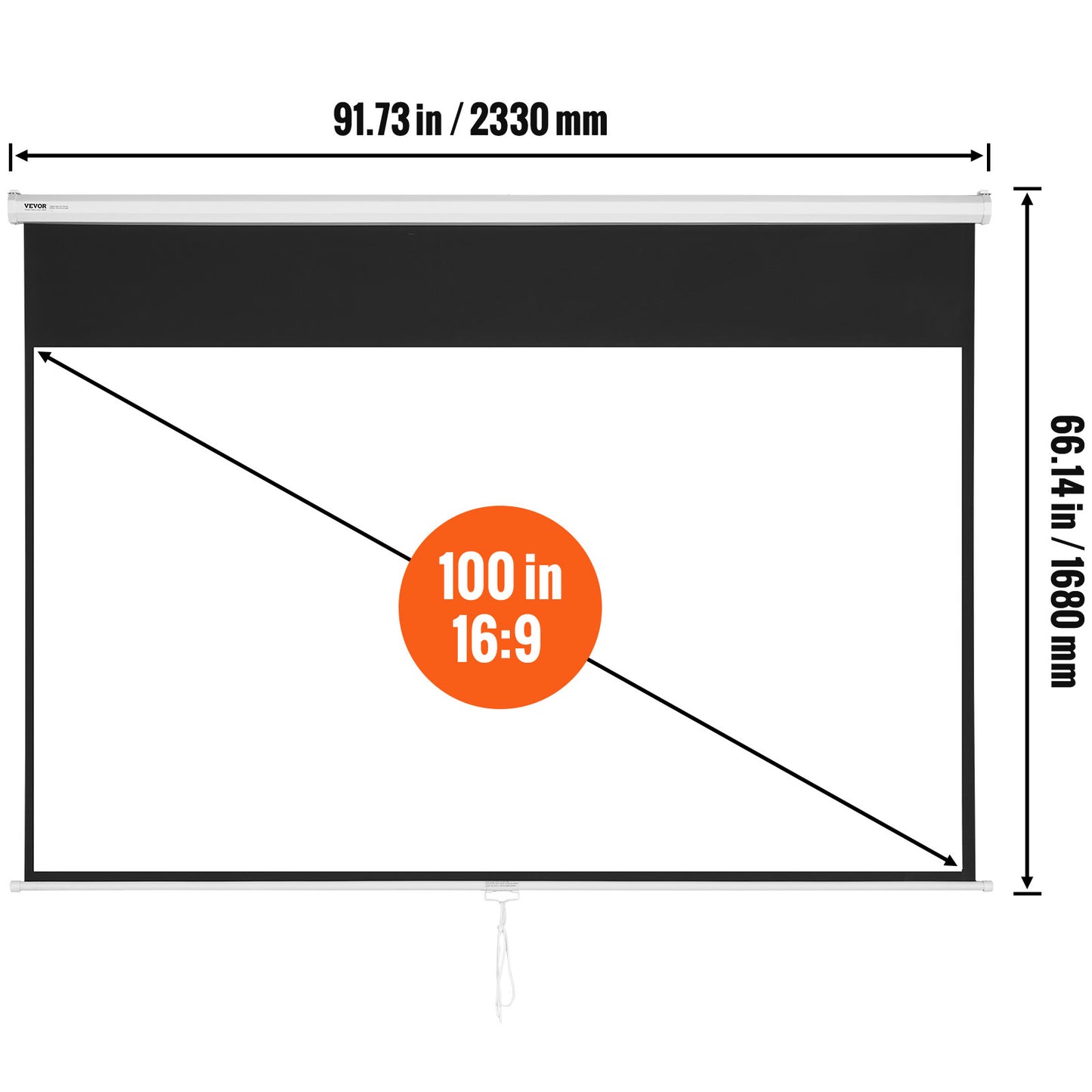Projectiescherm – Oprolbaar Scherm – Beamer Screen – Presentatiescherm – Bioscoopscherm – 254 cm Breed – Hoogreflecterend PVC – Handmatig Uitschuifbaar – Geschikt Binnen & Buiten