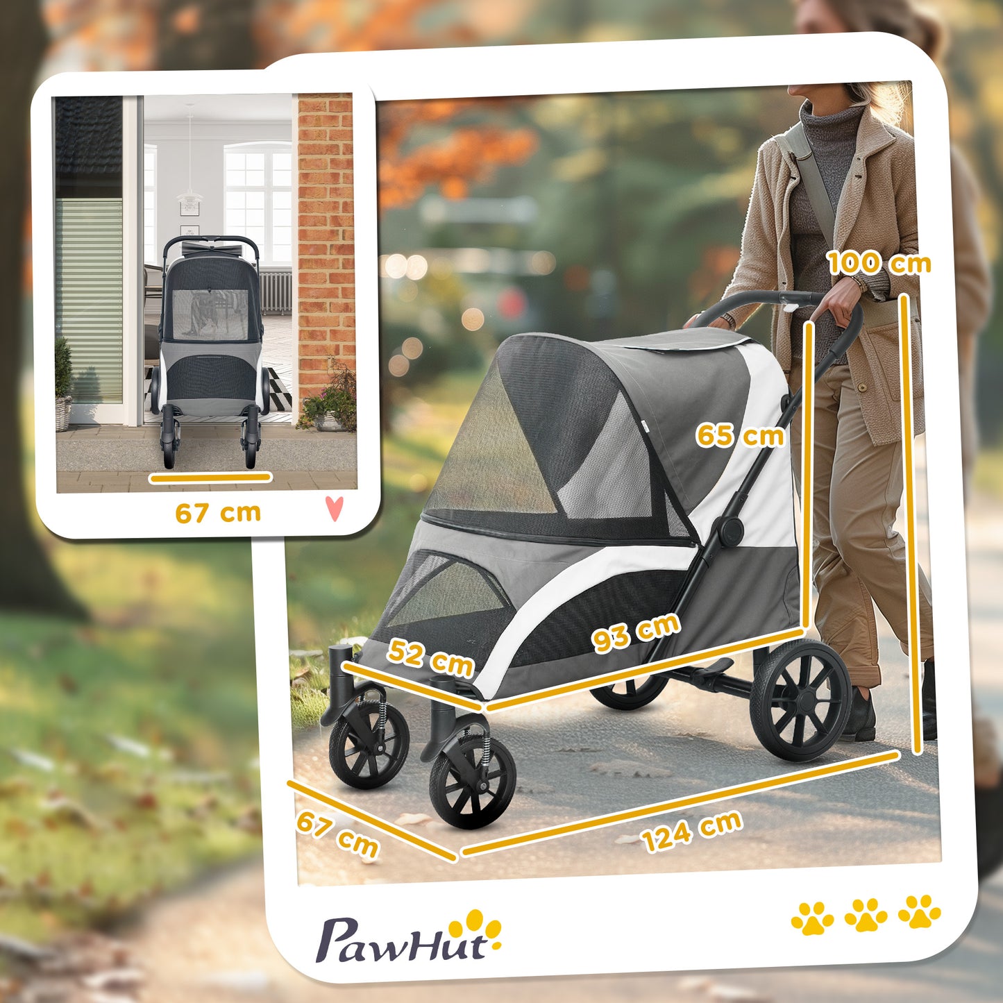 Hondenwagen – Hondenbuggy – Huisdierwagen – Hondenkar – Dog Stroller – Donkergrijs – Inklapbaar Ontwerp – Veiligheidsriemen Met Remmen