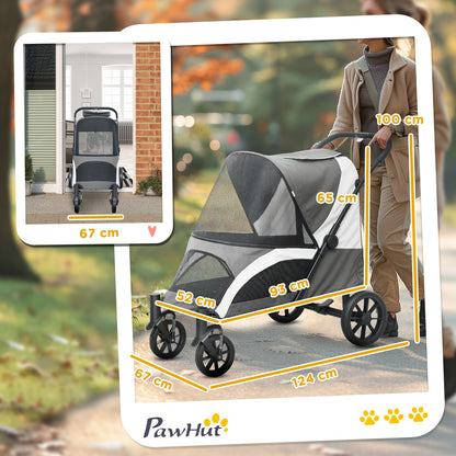 Hondenwagen – Hondenbuggy – Huisdierwagen – Hondenkar – Dog Stroller – Donkergrijs – Inklapbaar Ontwerp – Veiligheidsriemen Met Remmen